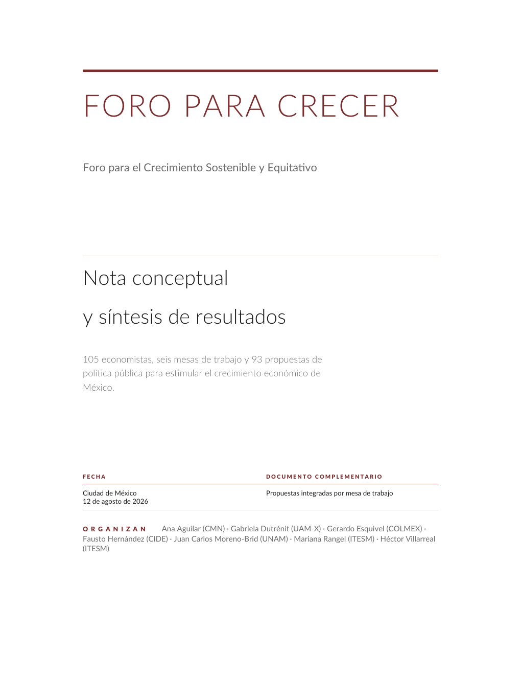 Portada de Nota conceptual y síntesis de resultados